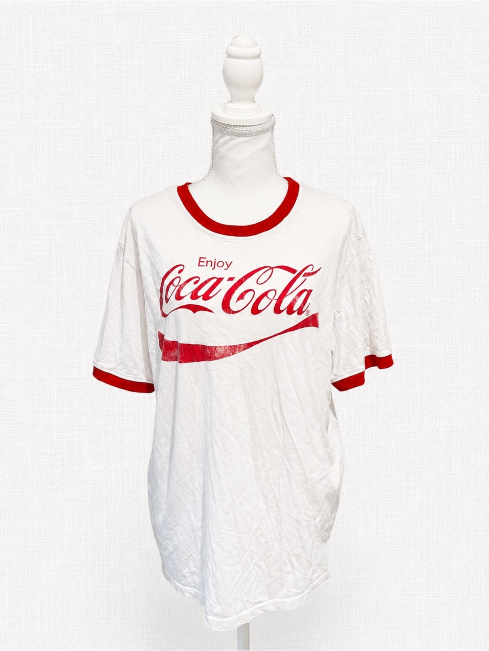 Coca Cola White T-Shirt with Red Logo & Ringer Trim
